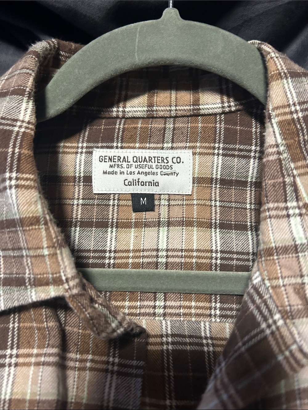 General Quarters Co. Brown Plaid Flannel Button-Up Shirt Made in USA